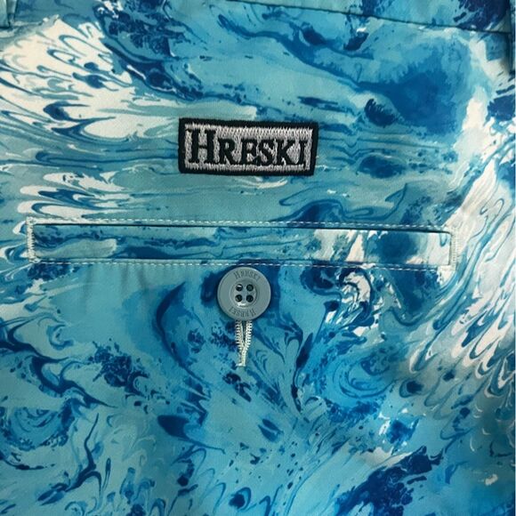 Hreski Mens Golf Pants Straight Leg Ankle Chino Pockets Abstract Marbled Blue 38 - Picture 5 of 7